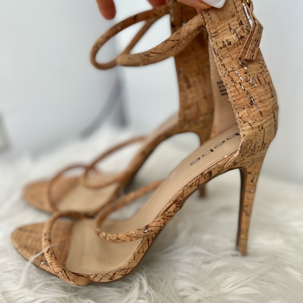 Bebe cork with gold detail heel sandals